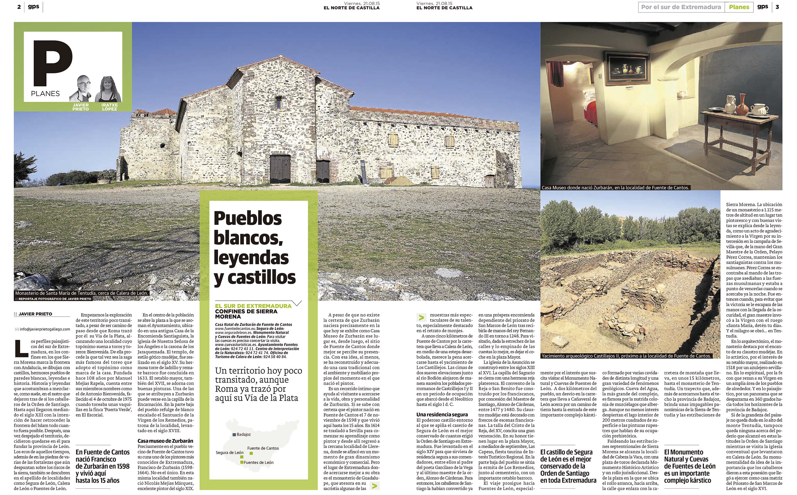 Reportaje de Tentudía (Badajoz) publicado por Javier Prieto Gallego en el periódico EL NORTE DE CASTILLA