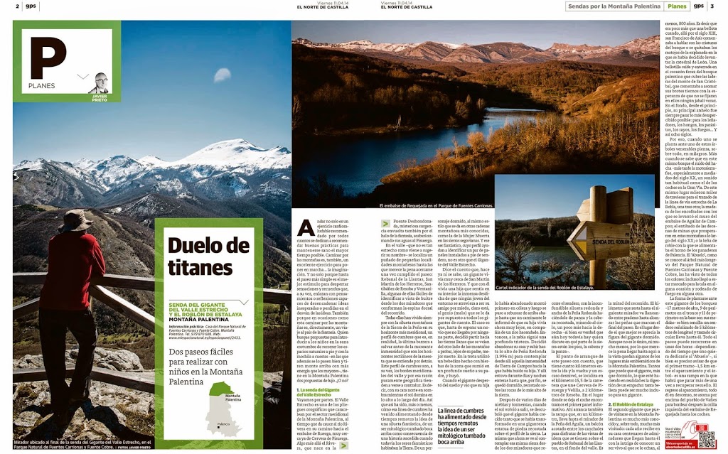 Reportaje publicado por Javier Prieto Gallego sobre el Roblón de Estalaya y el Gigante del valle Estrecho en el periódico EL NORTE DE CASTILLA